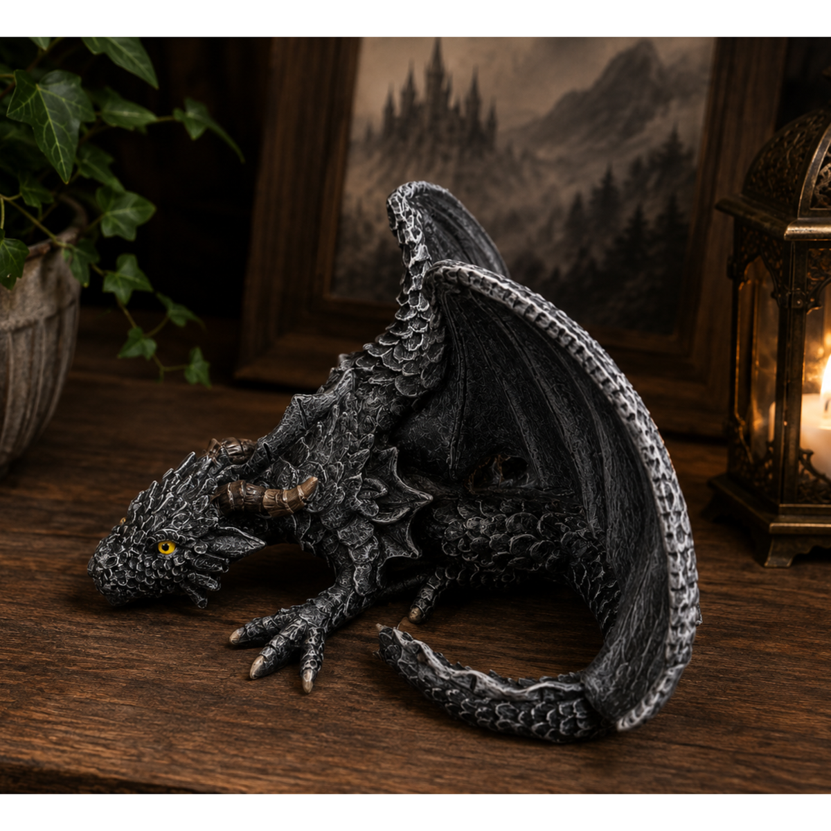 Gothic Dragon Statue Sleeping Dragon Decor Dark Academia Shelf Decor