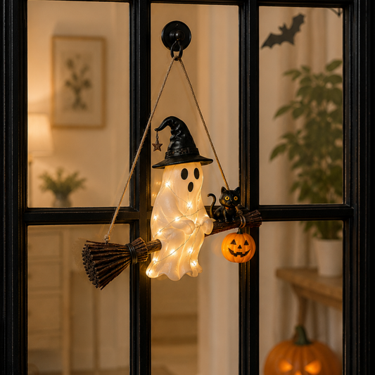 Hanging Ghost Black Cat Pumpkin Lantern – Halloween Decor