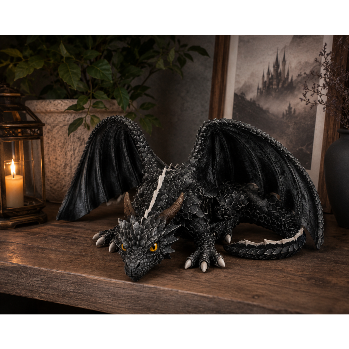 Gothic Dragon Statue Sleeping Dragon Decor Dark Academia Shelf Decor