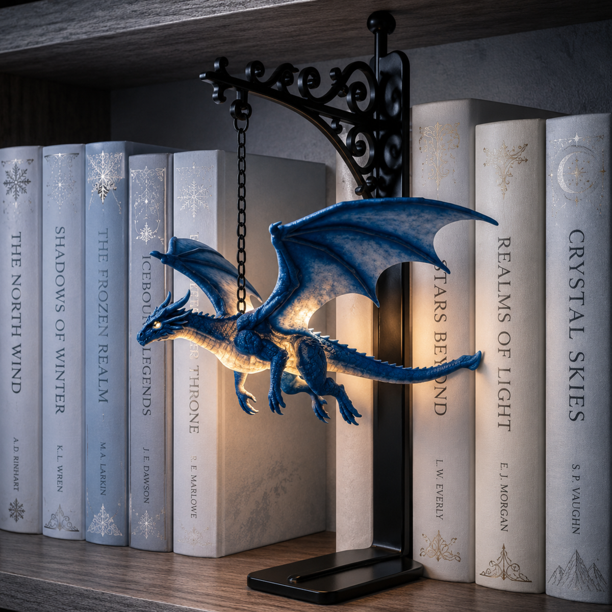 Dragon Bookshelf Lamp, Gothic LED Night Light, Fantasy Book Nook Decor
