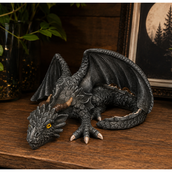 Gothic Dragon Statue Sleeping Dragon Decor Dark Academia Shelf Decor