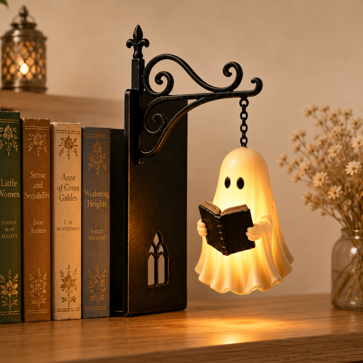 Gothic Bookshelf Lantern – Halloween Book Nook Light Spooky Reading Decor