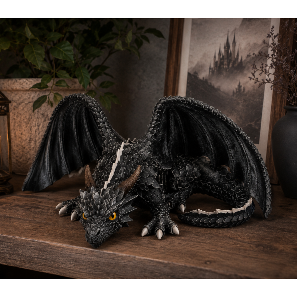 Gothic Dragon Statue Sleeping Dragon Decor Dark Academia Shelf Decor