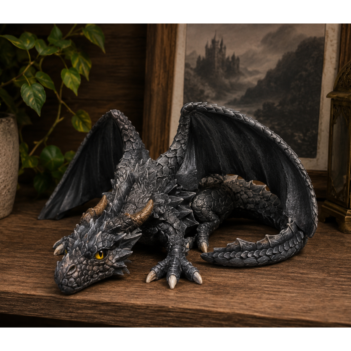 Gothic Dragon Statue Sleeping Dragon Decor Dark Academia Shelf Decor