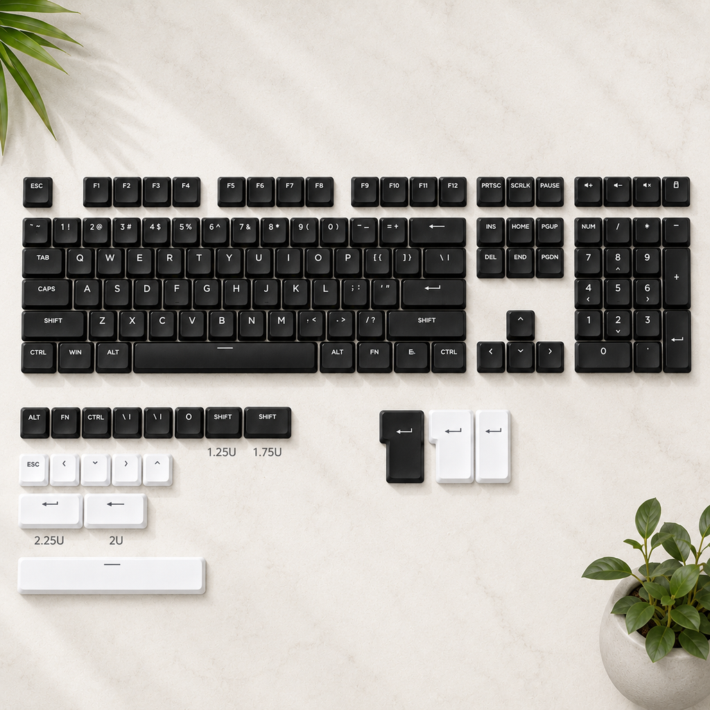 SwitchForge Minimalist Black & White Custom PBT Keycap Set (139-Key, OEM Profile)