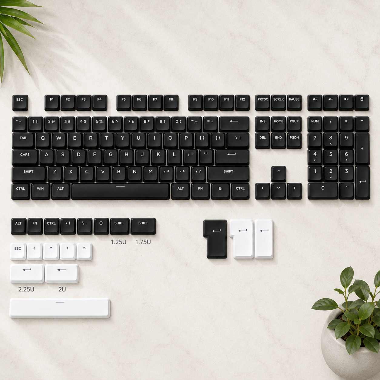 SwitchForge Minimalist Black & White Custom PBT Keycap Set (139-Key, OEM Profile)