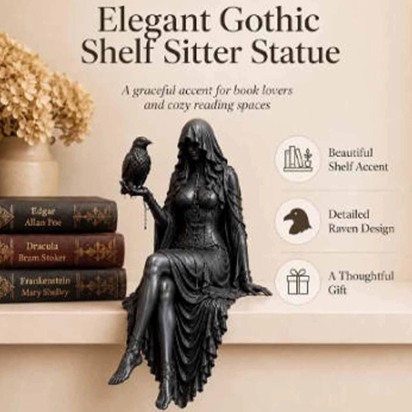 # Gothic Raven Perched Statue – Dark Fantasy Gothic Decor