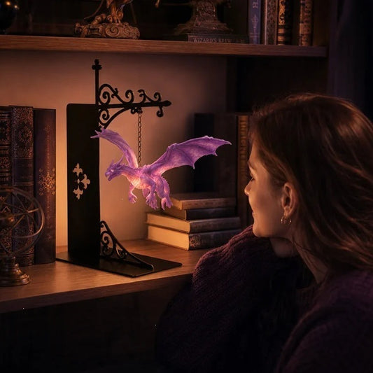 Dragon Bookshelf Lamp, Gothic LED Night Light, Fantasy Book Nook Decor