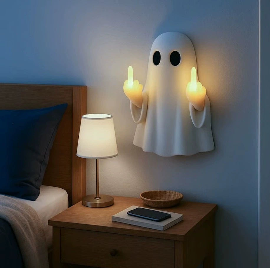 Halloween Ghost LED Night Light – Middle Finger Spooky Decorative Glow Lamp